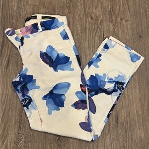 BANANA REPUBLIC RYAN Floral Blue and White Pants Size 2P